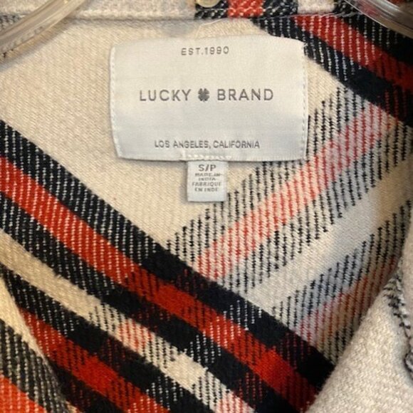LUCKY BRAND Red Ivory Plaid Oversized Shirt Jacket Shacket Small - Picture 5 of 12